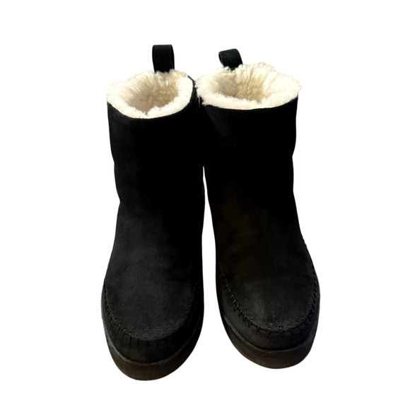 Jenni Kayne 6 Suede Moc Shearling Ankle Boots Slip On Booties Winter Black 36 - Picture 2 of 9